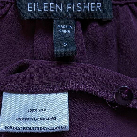 Eileen Fisher Silk Button-Down Drawstring Shirt Dress Purple Small - Picture 4 of 7